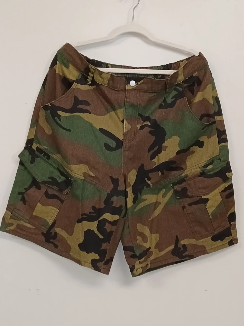 Shein Curve Camo Women's Denim Long Cargo Utility Shorts Jorts 2XL